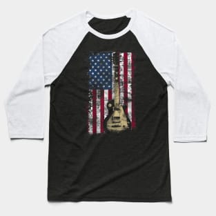 Vintage Us Flag Guitar American Flag Gift Baseball T-Shirt